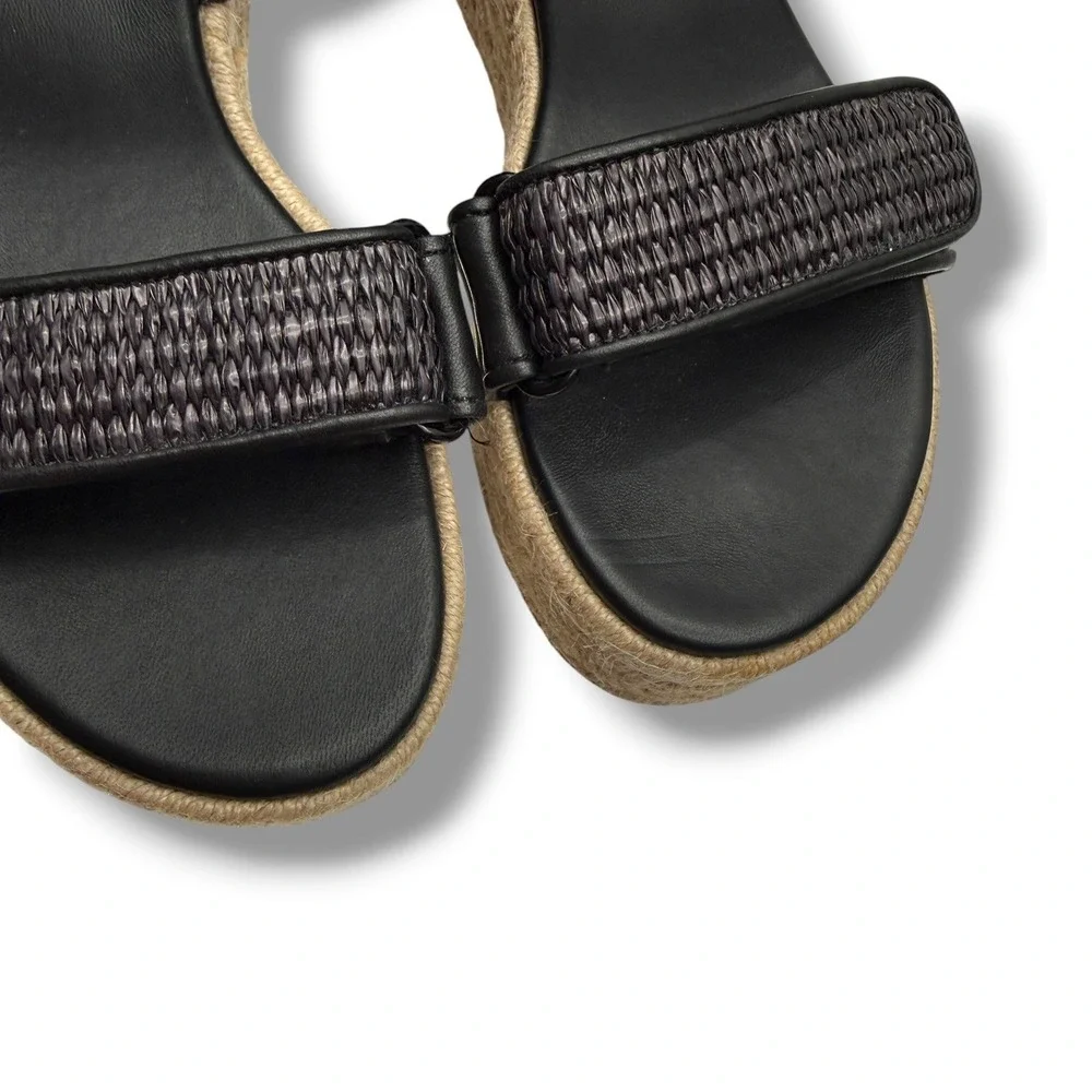 Tory Burch Sport Platform Espadrille Sandals 6.5 Black Raffia Woven Leather